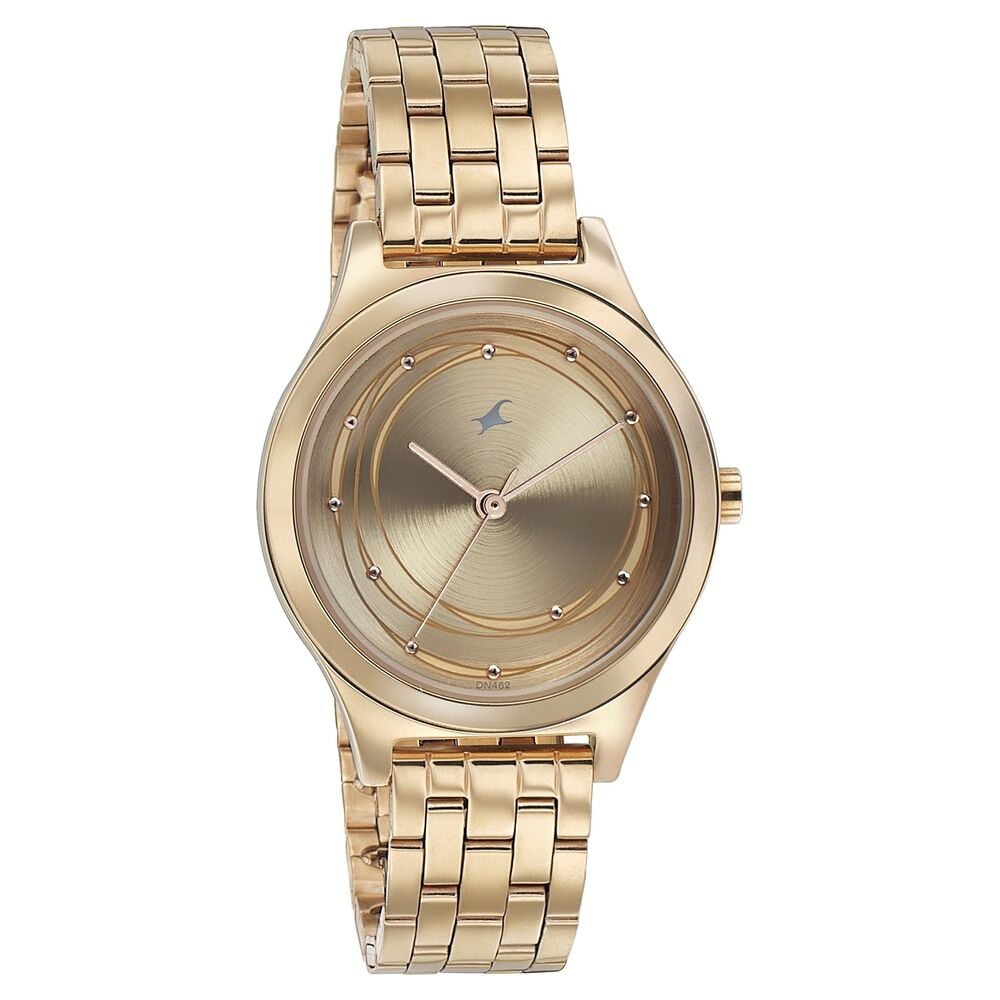 [6152wm01] Fastrack Style Up Golden Dial Stainless Steel Strap Watch for Girls