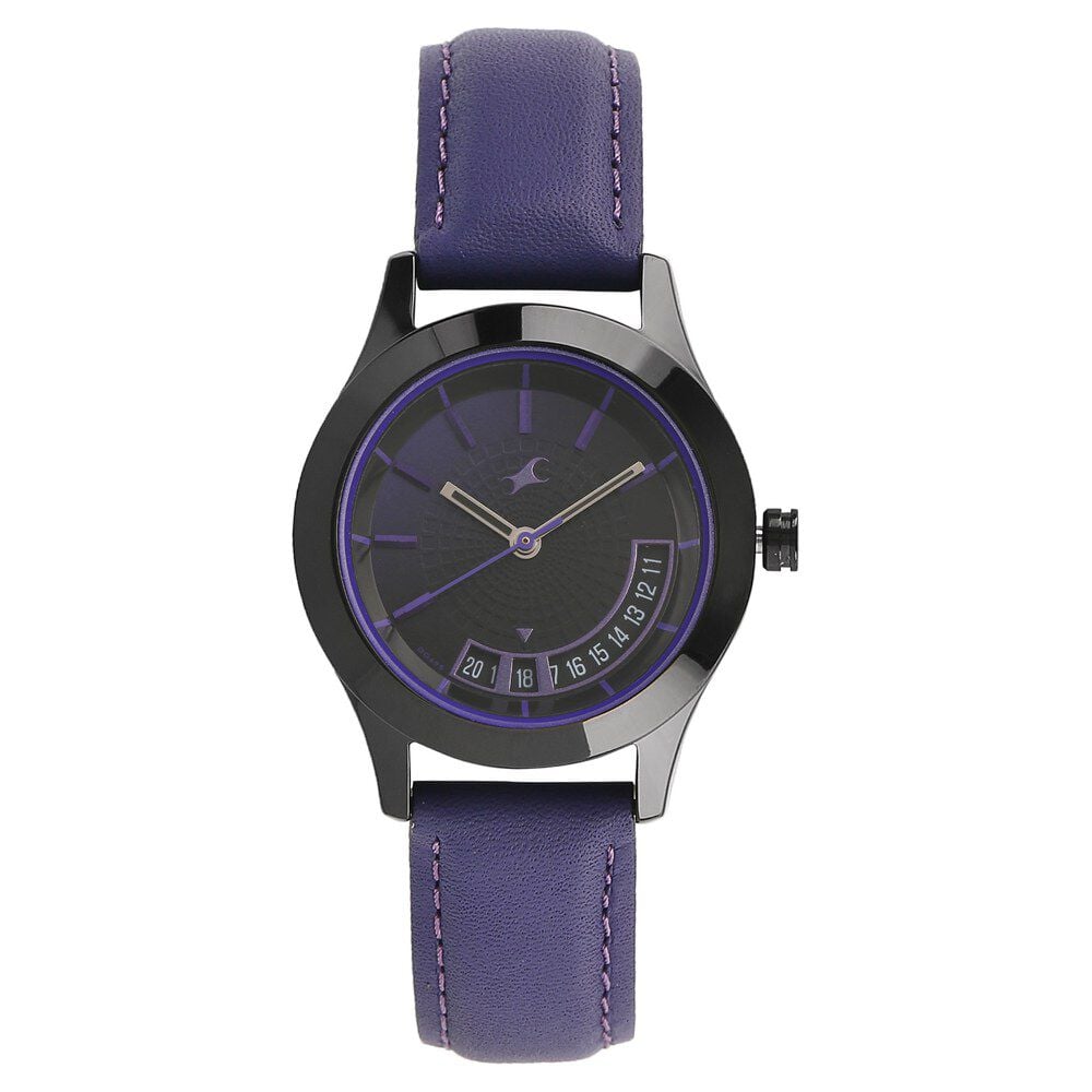 [6165nl01] Fastrack All Nighters Quartz Analog Purple Dial Leather Strap Watch for Girls