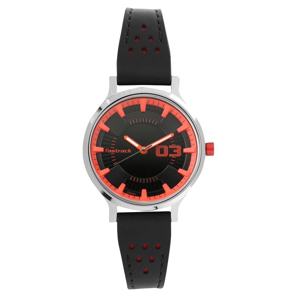 [6166SL02] Fastrack Loopholes Quartz Analog Black Dial Leather Strap Watch for Girls