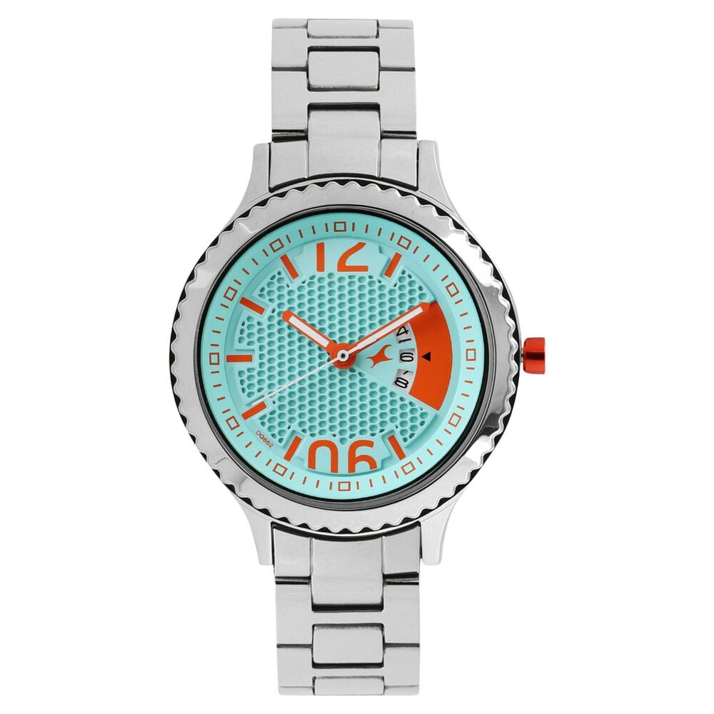 [6138sm01] Fastrack Quartz Analog Grey Dial Metal Strap Watch for Girls