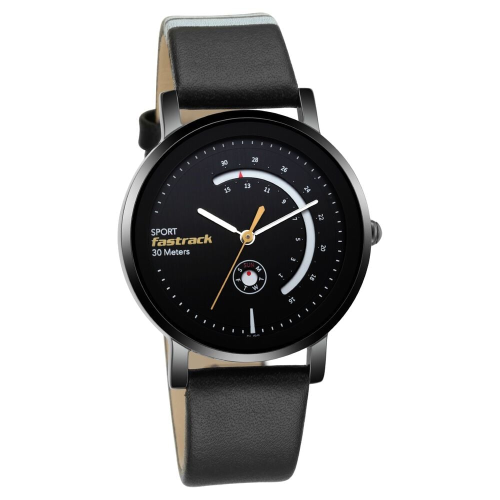 [6172NL01] Fastrack Wear Your Look Quartz Analog with Day and Date Black Dial Leather Strap Watch for Girls