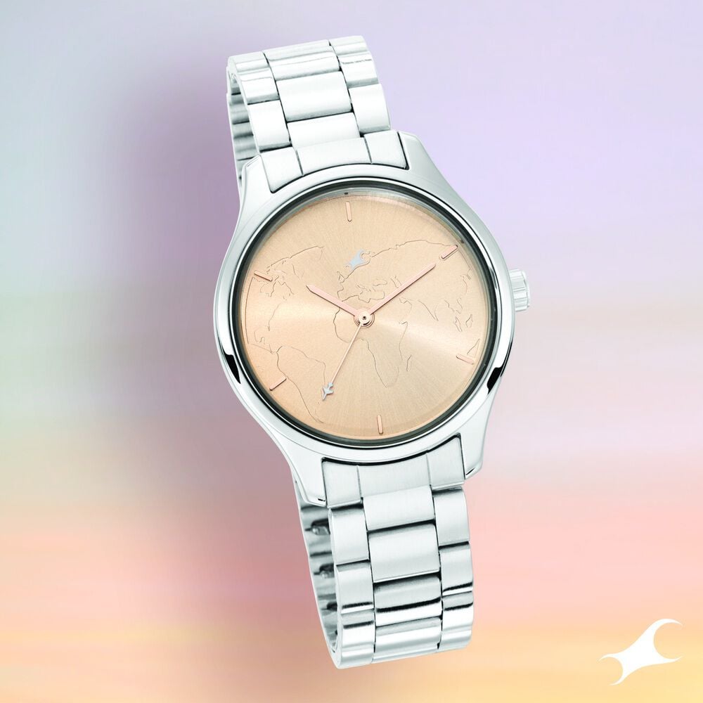 [6219sm01] Fastrack Tripster Quartz Analog Rose Gold Dial Stainless Steel Strap Watch for Girls