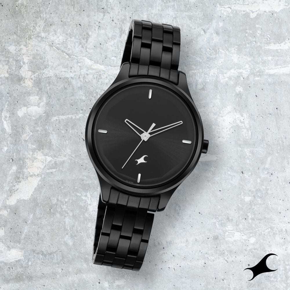 [6248NM01] Fastrack Stunners Quartz Analog Black Dial Metal Strap Watch for Girls
