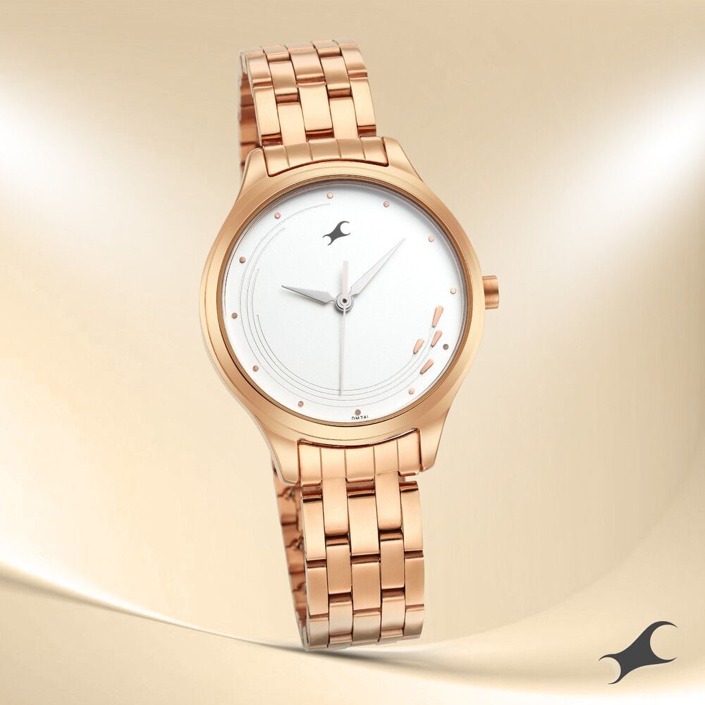 [6248WM02] Fastrack Stunners Quartz Analog White Dial Stainless Steel Strap Watch for Girls