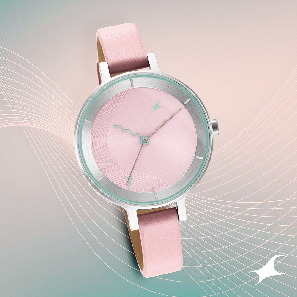 [6266SL01] Fastrack Stunners Quartz Analog Pink Dial Leather Strap Watch for Girls