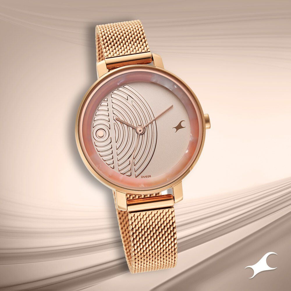 Fastrack Younique Quartz Analog Rose Gold Dial Stainless Steel Strap Watch for Girls