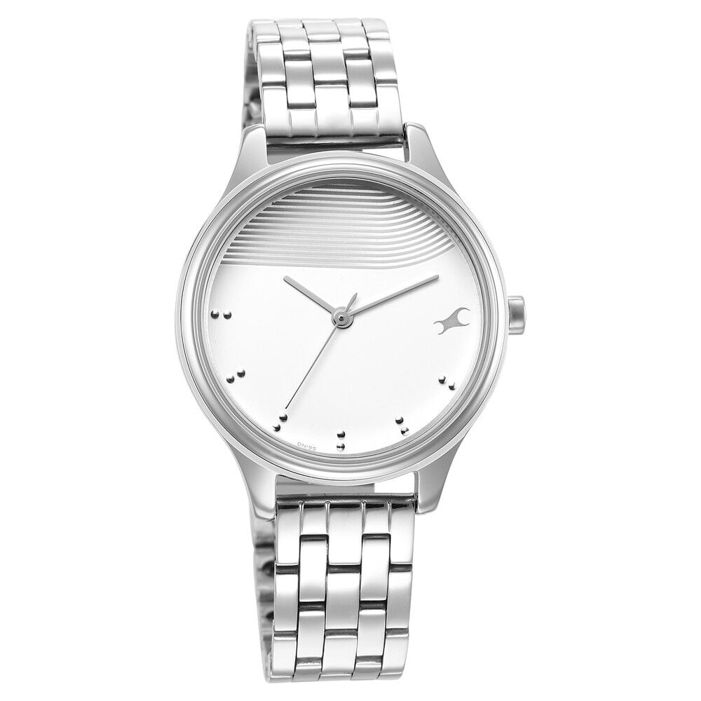 [6280sm01] Fastrack Stunners Quartz Analog Silver Dial Metal Strap Watch for Girls