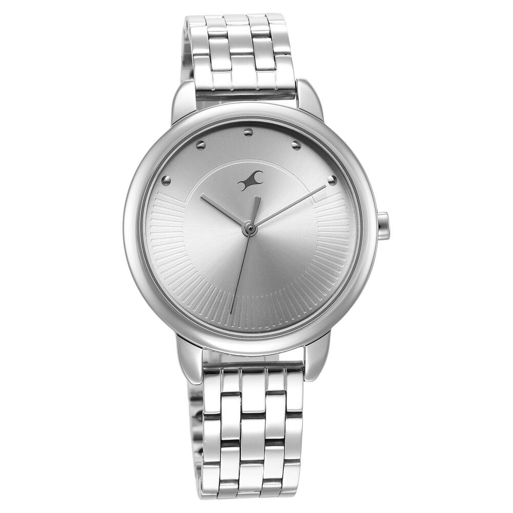 [6282sm01] Fastrack Stunners Quartz Analog Silver Dial Metal Strap Watch for Girls