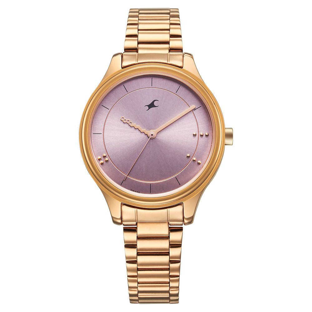[6296wm01] Fastrack Stunners Quartz Analog Pink Dial Rose Gold Metal Strap Watch For Girls
