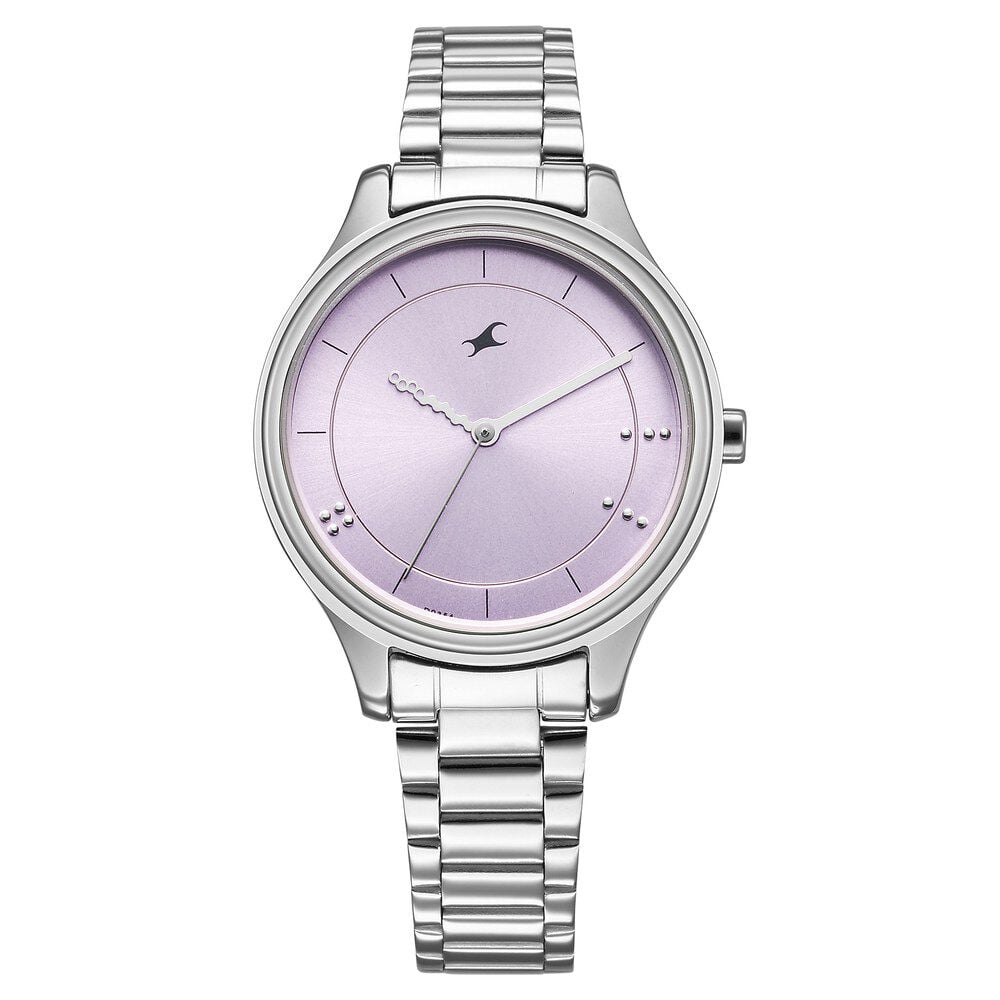 [6296SM01] Fastrack Stunners Quartz Analog Pink Dial Silver Metal Strap Watch For Girls