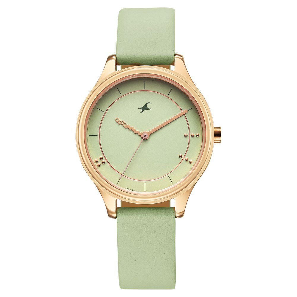 [6296WL02] Fastrack Stunners Quartz Analog Green Dial Green Leather Strap Watch For Girls