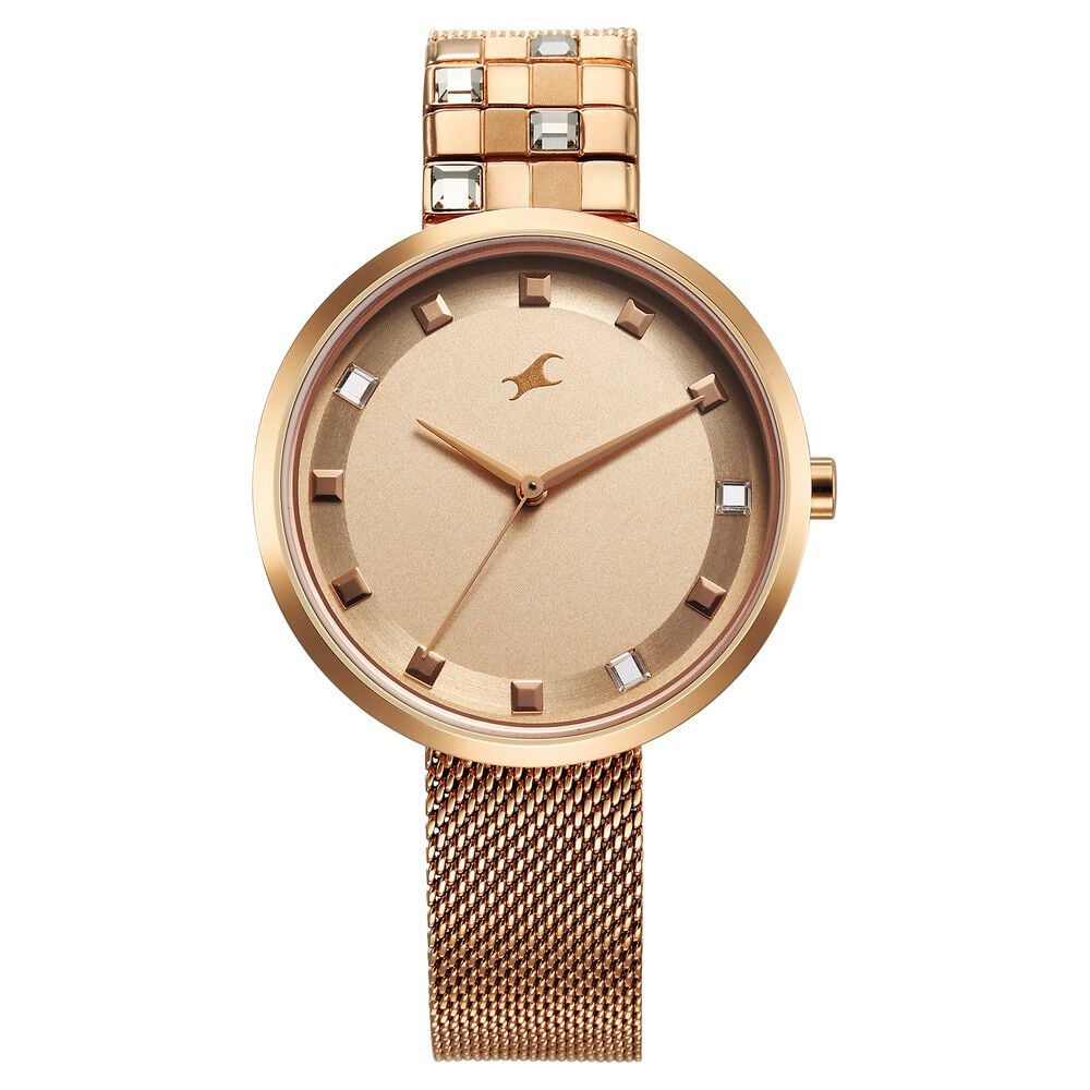 [6300WM01] Fastrack Fleek Quartz Analog Pink Dial Stainless Steel Strap Watch for Girls
