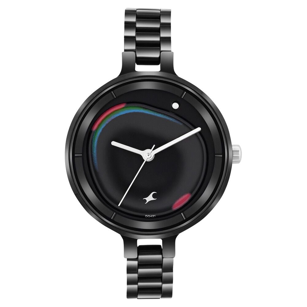 [6306km01] Fastrack MetaWe Quartz Analog Black Dial Stainless Steel Strap Watch For Girls