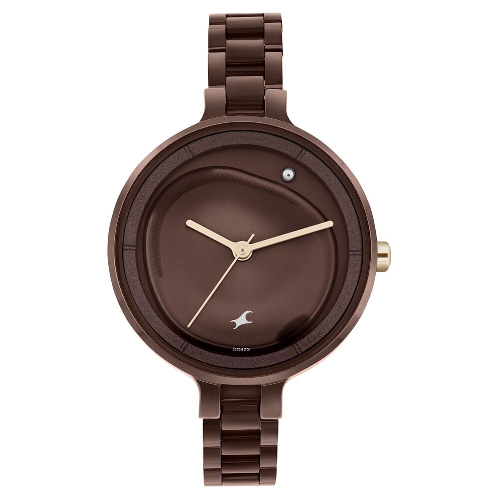Fastrack MetaWe Quartz Analog Brown Dial Stainless Steel Strap Watch For Girls