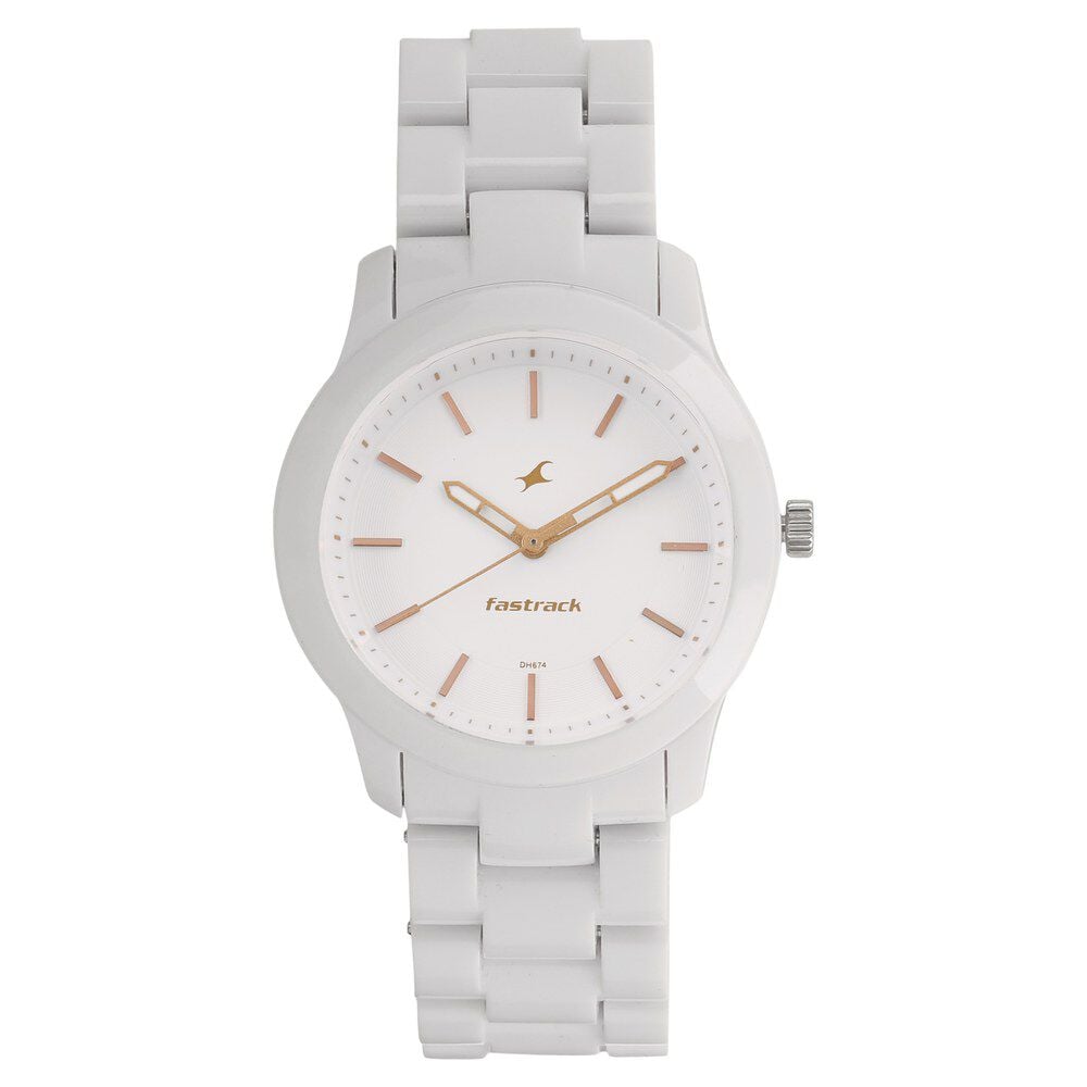 [68006pp02] Fastrack Trendies Quartz Analog White Dial Plastic Strap Watch for Girls