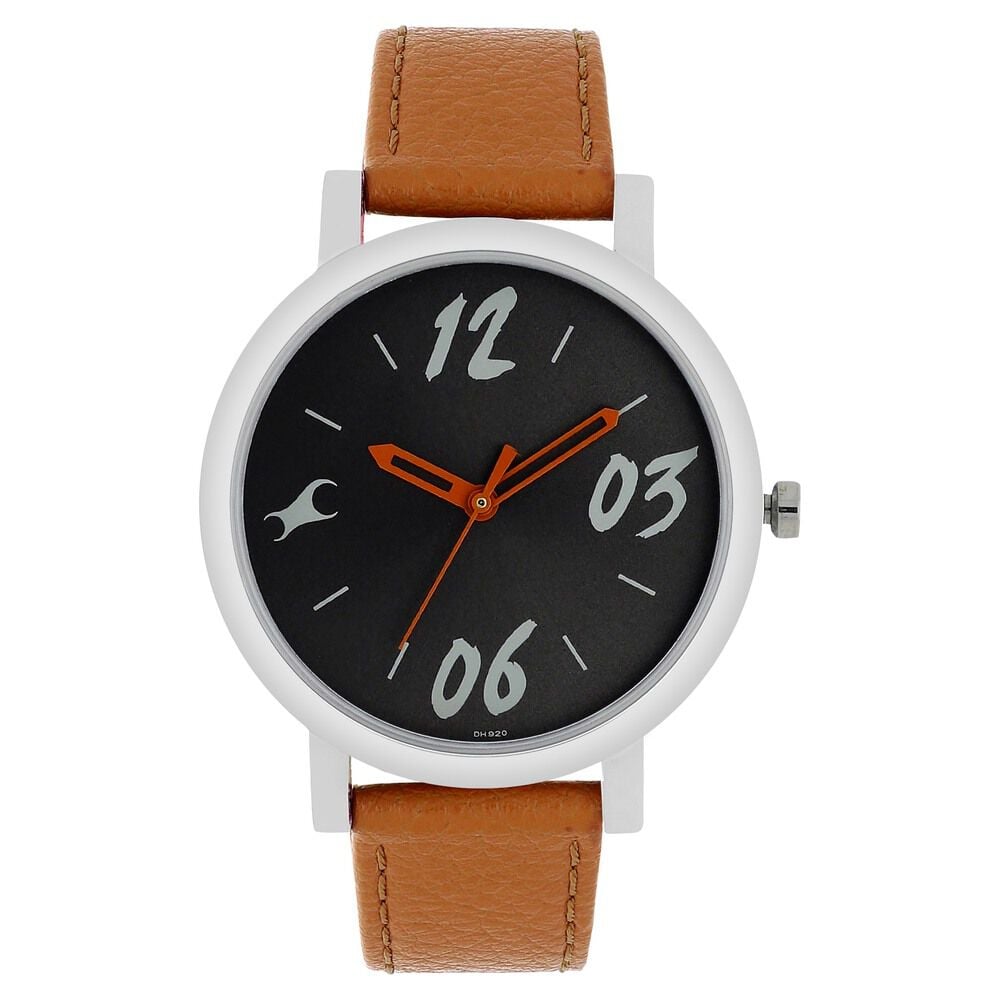 [68010SL06] Fastrack Tropical Waters Quartz Analog Black Dial Leather Strap Watch for Girls