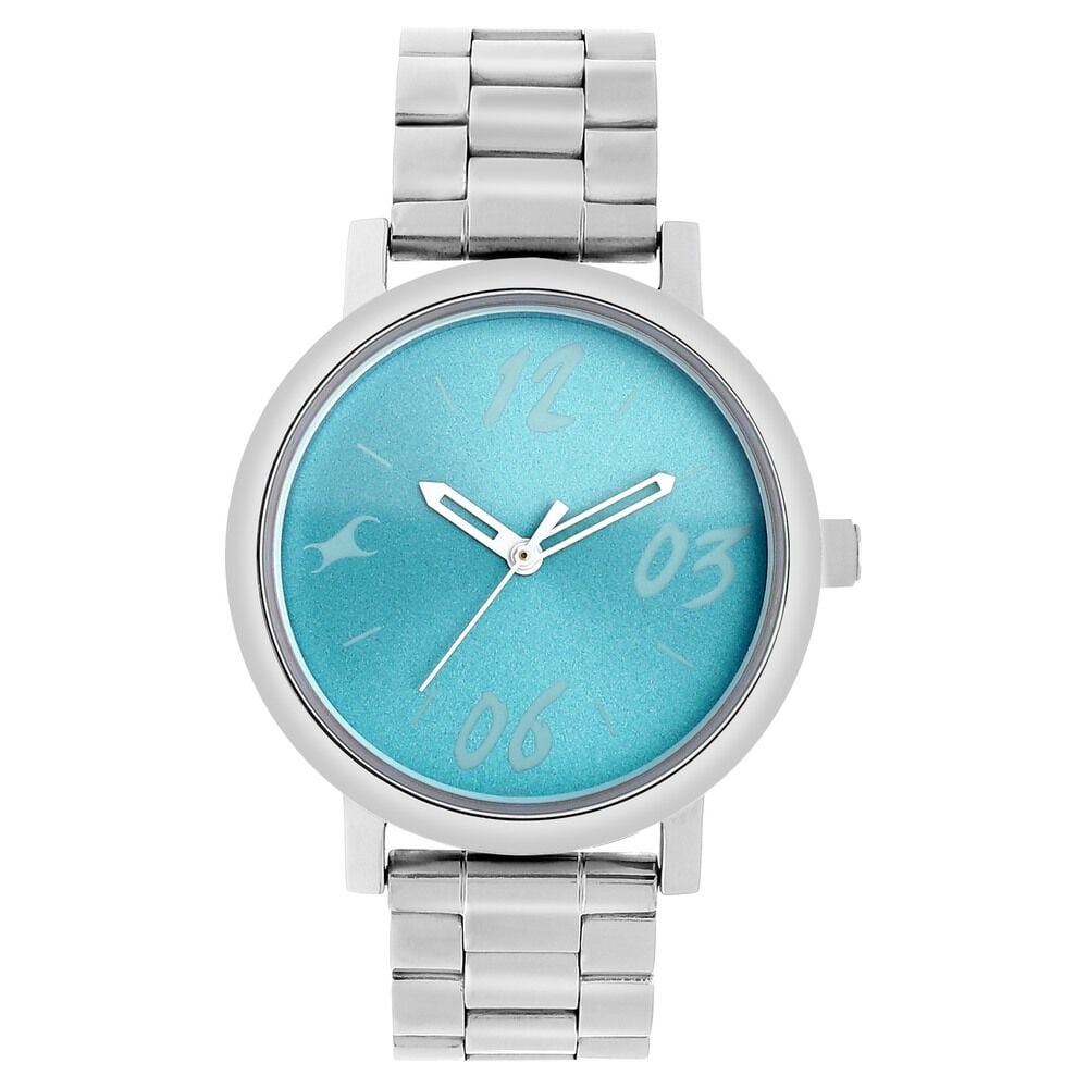 [68010SM07] Fastrack Tropical Waters Quartz Analog Green Dial Metal Strap Watch for Girls