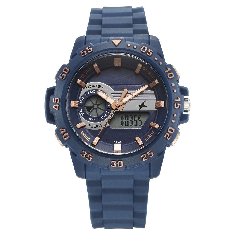 [68029pp03] Fastrack Street line Quartz Analog Digital Blue Dial Silicone Strap Watch for Girls
