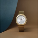 Fastrack Vyb Pioneer Quartz Analog Silver Dial Golden Metal Strap Watch For Guys