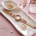 Fastrack Vyb Starlet Quartz Analog Pink Dial Rose Gold Color Metal Strap Watch For Girls