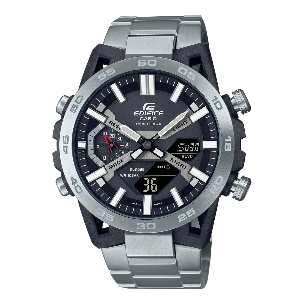 [ED564] CASIO Men EDifice ECB-2000D-1ADF Black Ana-Digi Dial Silver Stainless Steel Band ED564