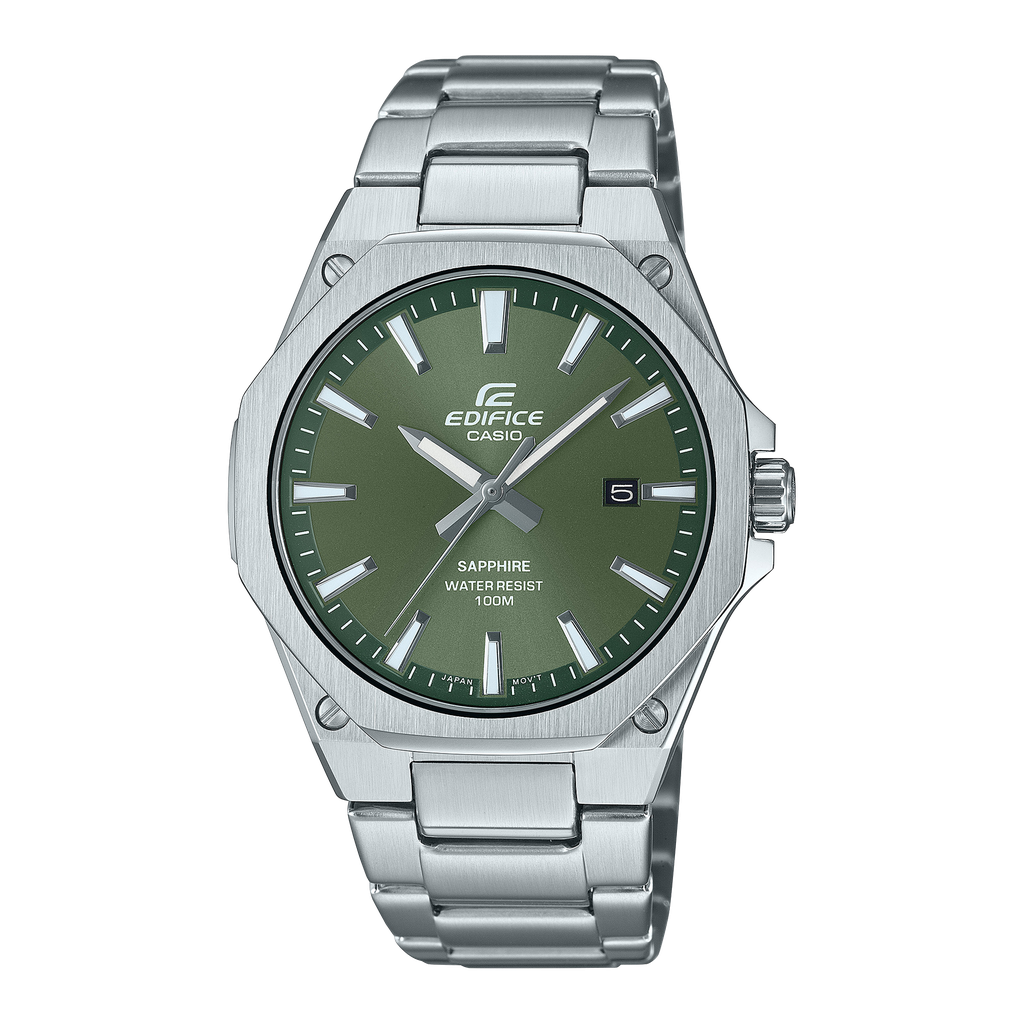 [ED603] CASIO Men EDifice EFR-S108D-3AVUDF Green Analog Dial Silver Stainless Steel Band ED603