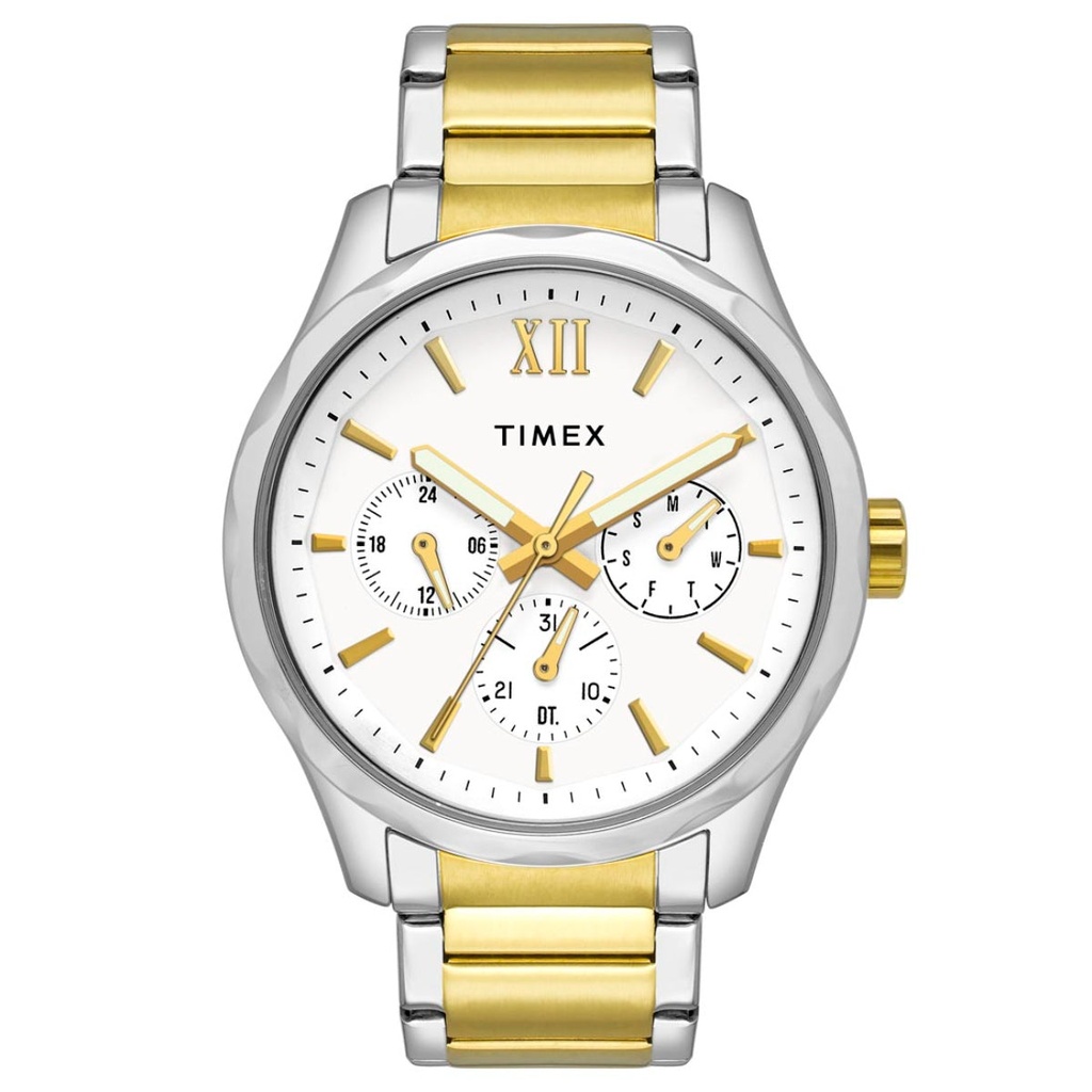 Timex Men Multifunction White Round Brass Dial Watch- TW0TG7616