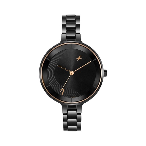 [6265nm02] Fastrack Stunners Quartz Analog Black dial Stainless Steel Strap Watch for Girls