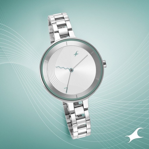 [6265sm01] Fastrack Stunners Quartz Analog Silver Dial Metal Strap Watch for Girls