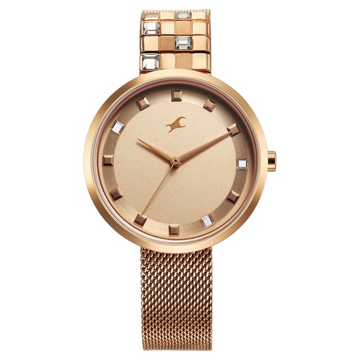 [6300wm01] Fastrack Fleek Quartz Analog Pink Dial Stainless Steel Strap Watch for Girls