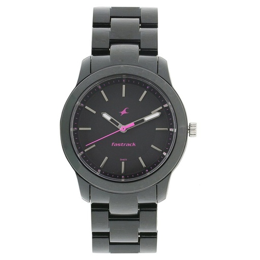 [68006pp01] Fastrack Trendies Quartz Analog Black Dial Plastic Strap Watch for Girls