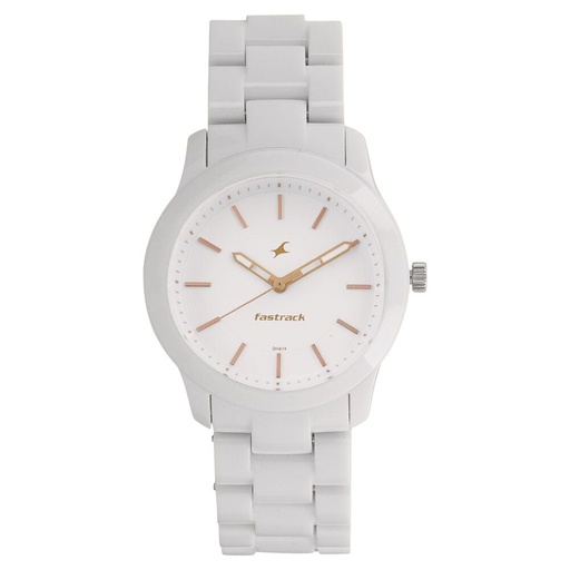 [68006pp02] Fastrack Trendies Quartz Analog White Dial Plastic Strap Watch for Girls