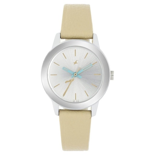 [68008sl08] Fastrack Tropical Waters Quartz Analog Silver Dial Leather Strap Watch for Girls