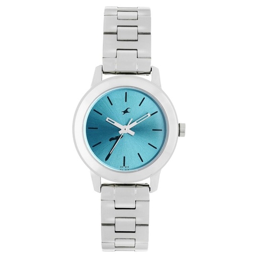 [68008sm06] Fastrack Tropical Waters Quartz Analog Green Dial Metal Strap Watch for Girls