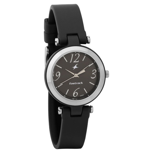 [68015pp01] Fastrack Trendies Quartz Analog Black Dial Silicone Strap Watch for Girls