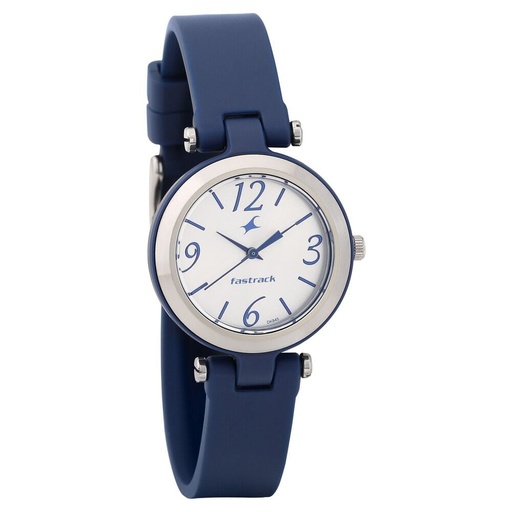 [68015pp04] Fastrack Trendies Quartz Analog White Dial Silicone Strap Watch for Girls