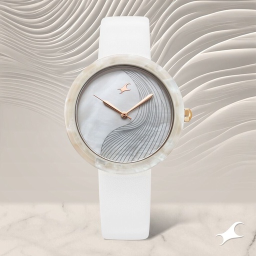 [68035kl01] Fastrack Younique Quartz Analog Mother Of Pearl Dial LeatherStrap Watch For Girls