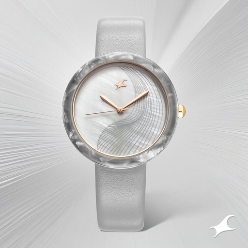 [68035kl03] Fastrack Younique Quartz Analog Mother Of Pearl Dial LeatherStrap Watch For Girls