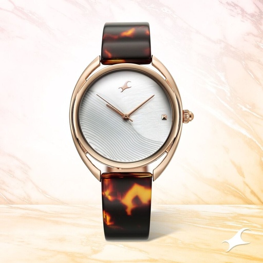 [68036kd02] Fastrack Younique Quartz Analog Mother Of Pearl Dial Acetate And Metal Strap Watch For Girls