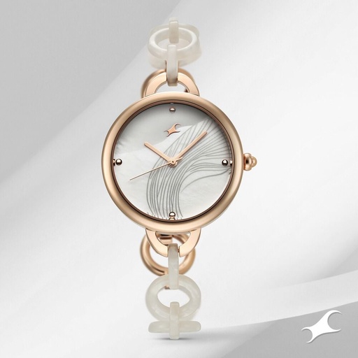 [68037kd01] Fastrack Younique Quartz Analog Mother Of Pearl Dial Acetate And Metal Strap Watch For Girls