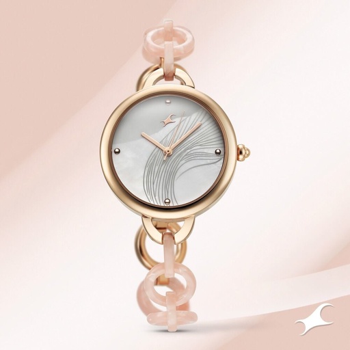 [68037kd02] Fastrack Younique Quartz Analog Mother Of Pearl Dial Acetate And Metal Strap Watch For Girls
