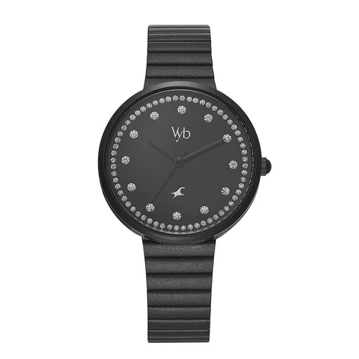 [fv60003nm01w] Fastrack Vyb Mirage Quartz Analog Black Dial Stainless Steel Strap Watch for Girls