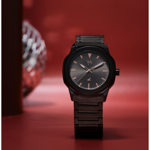 [fv30009nm01w] Fastrack Vyb Quest Quartz Analog Black Dial Black Metal Strap Watch For Guys