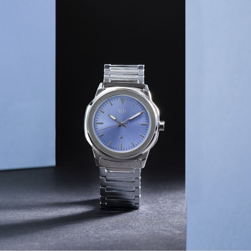 [fv30009sm01w] Fastrack Vyb Quest Quartz Analog Blue Dial Silver Color Metal Strap Watch For Guys