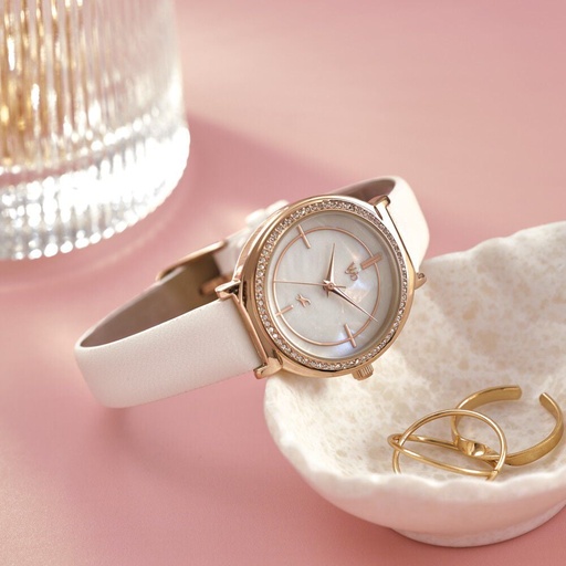 [fv60044wl01w] Fastrack Vyb Spotlight Quartz Analog Mother of Pearl Dial White Leather Strap Watch For Girls