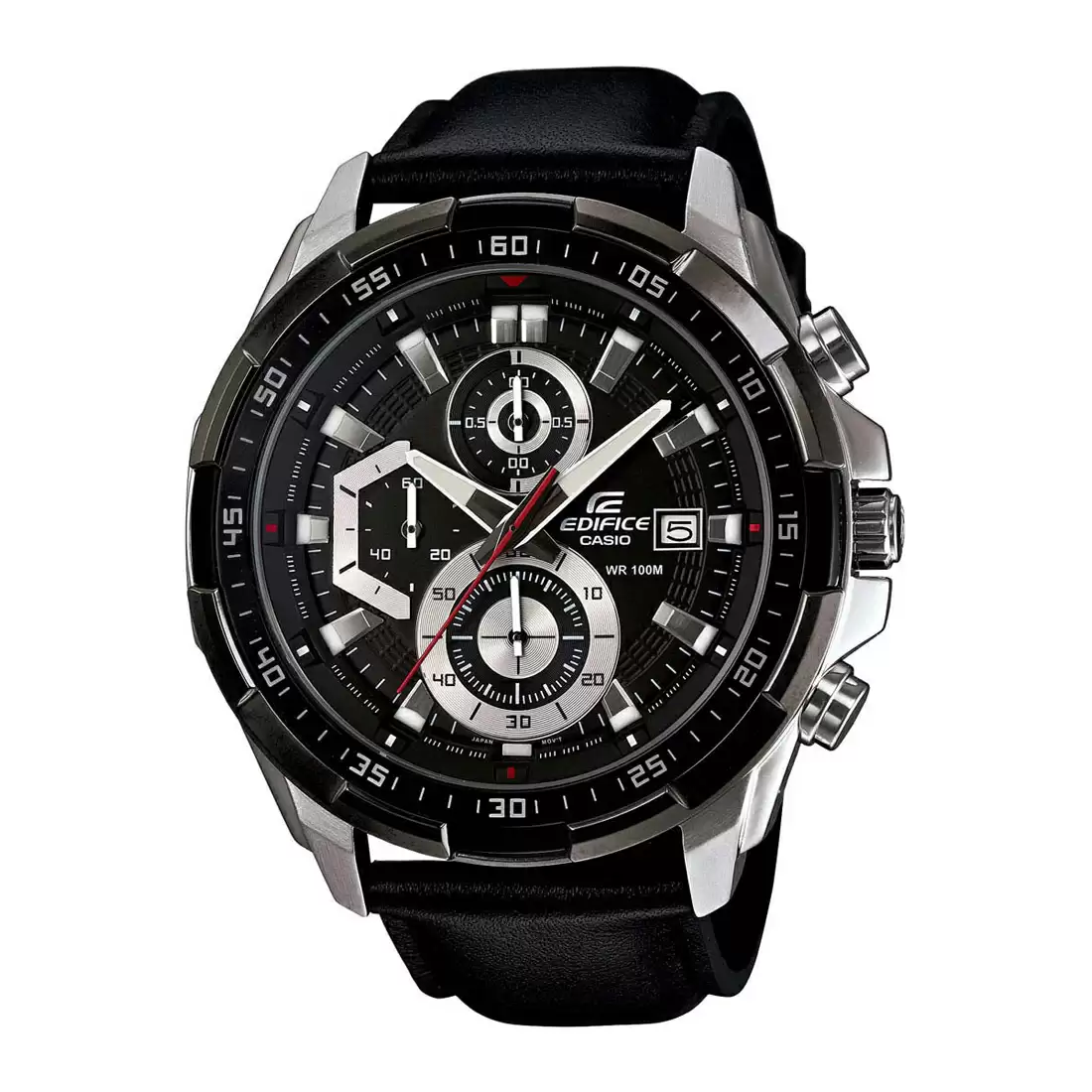[EX193] CASIO Men EDifice EFR-539L-1AVUDF Black Analog Dial Black Leather Band Watch EX193
