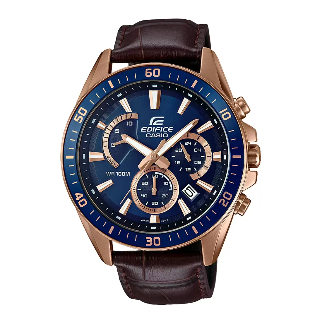 [EX358] CASIO Men EDifice EFR-552GL-2AVUDF Blue Analog Dial Brown Leather Band Watch EX358