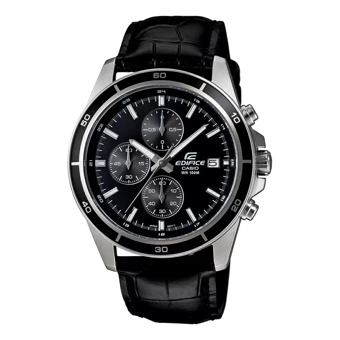 [EX096] CASIO Men EDifice EFR-526L-1AVUDF Black Analog Dial Black Leather Band Watch EX096