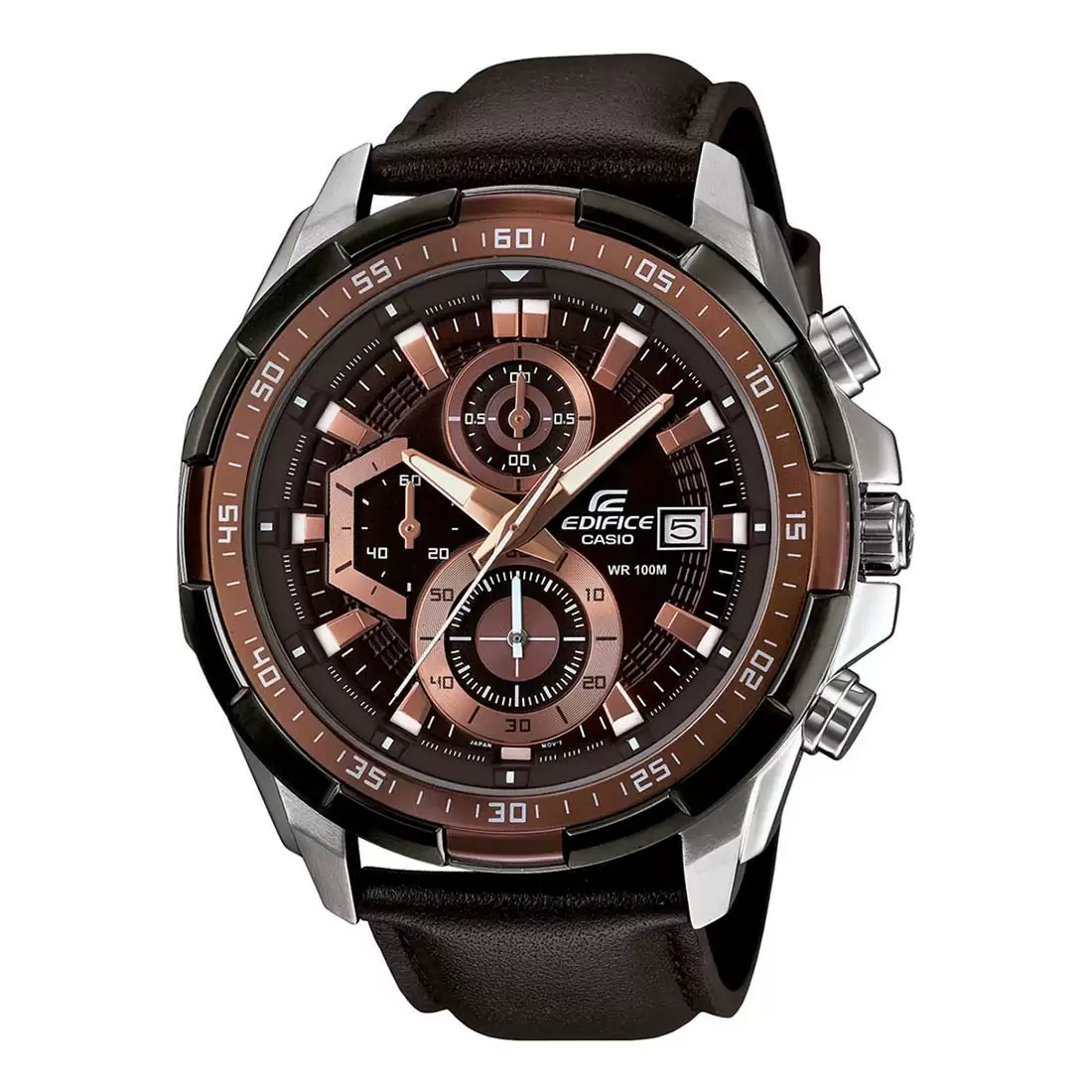 [EX194] CASIO Men EDifice EFR-539L-5AVUDF Brown Analog Dial Brown Leather Band Watch EX194