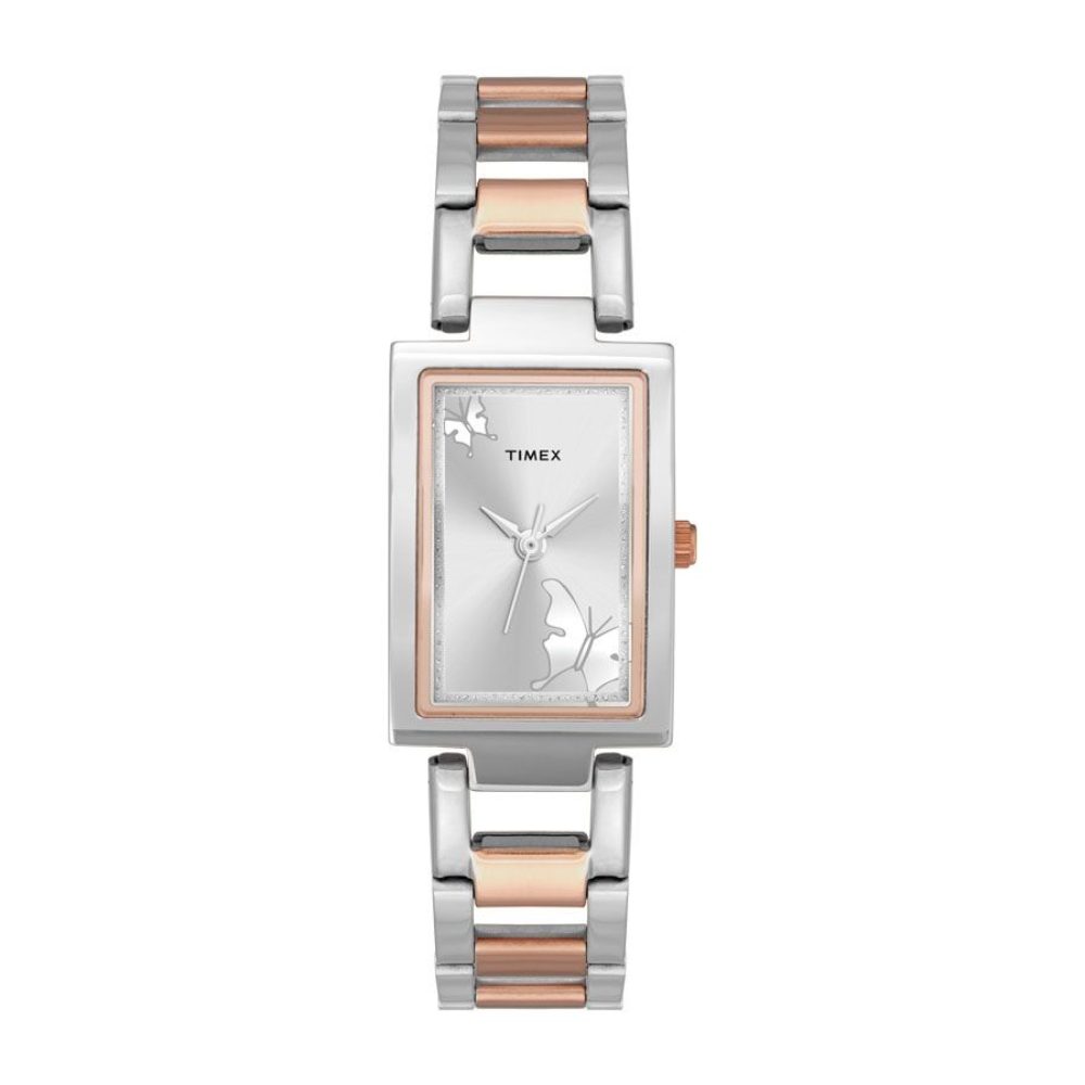 [TWEL11302] Timex Fashion Women's Silver Dial Rectangle Case 3 Hands Function Watch -TWEL11302